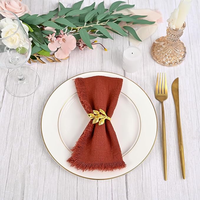 30 Packs Cotton Linen Napkins,Handmade Cloth Napkins Bulk with Fringe, Rustic Boho Napkins Cloth,Cloth Napkins for Romantic Wedding Party Event Dinner Birthday Table Decor(Terracotta,16 x 16 Inch)