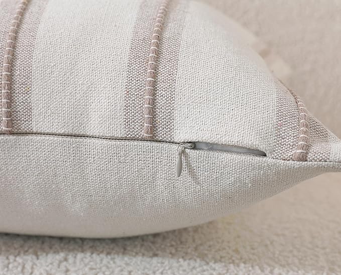 Cethom Boho Lumbar Pillow Covers 14x36 Long, Pack of 1, Taupe Striped Decorative Body Pillowcase for Couch Bed, Textured Farmhouse Accent Cushion Covers for Living Room Bedroom Sofa Home Decor