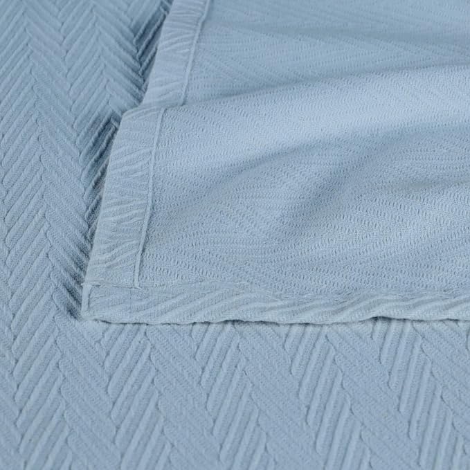 Superior Metro All-Season Cotton Blanket, Woven Blanket for Couch, Bed, Bedding, Farmhouse, Home Essentials, Cute and Cozy Bohemian Blankets, Herringbone Weave, Throw Size, Light Blue