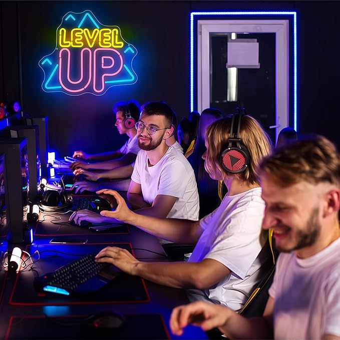 Game Room Decor, Level Up Neon Sign for Wall Decor, Gaming Accessories, Game USB Powered Dimmable LED Sign for Teenage Boy Man Cave Decor, 11.93" × 13.78"