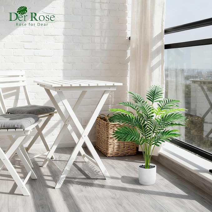 Der Rose 28'' Artificial Palm Tree Tall Fake Tropical Faux Trees Indoor and Outdoor for Home Bathroom Porch Outside Patio Decor (White Pot) (Pack of 2)