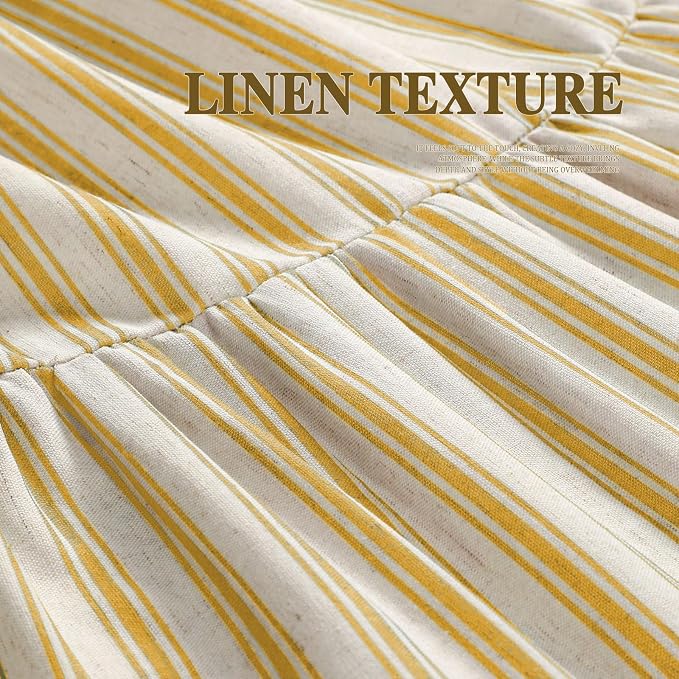 Farmhouse Shower Curtain with Ruffle Hem Linen Shower Curtains for Bathroom Country Vintage Rustic Natural Fabric, Cream-Yellow Stripe 72" W x 84" L