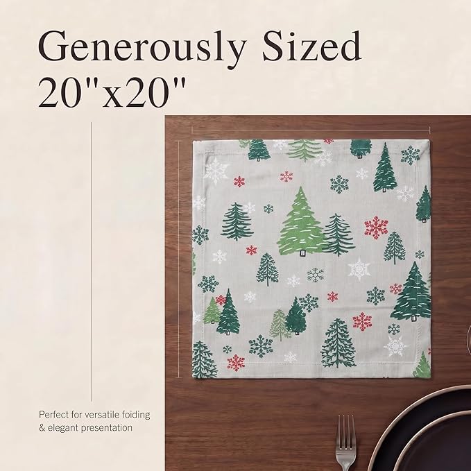 Urban Villa Cloth Napkins 100% Cotton Highly Absorbent Washable Reusable Premium Dinner Napkins Ideal for Gifts for Mothers Day Hotel Farmhouse Parties - Green Tree Print (20" x 20", Set of 12)