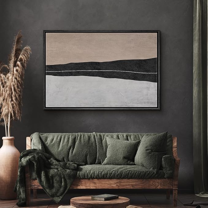 SIGNWIN Framed Canvas Print Wall Art Brown Black Gray Pastel Color Field Abstract Shapes Illustrations Modern Art Decorative Contemporary Minimal for Living Room, Bedroom, Office - 16"x24" Black