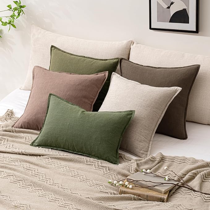 Decorative Linen Solid Throw Pillow Covers Boho Accent Farmhouse Pillows Modern Neutral Home Decor for Couch Sofa Living Room Bed 20x20 Inch Set of 2,Natural Linen
