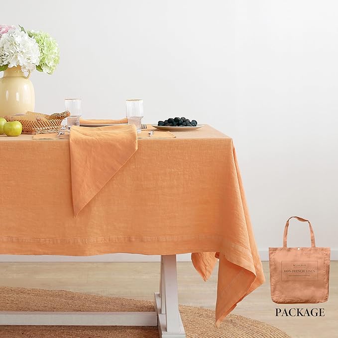 Linen World Vintage Tablecloths 55x55 Inch,100% French Linen Tablecloth,Classic Vintage Washed Table Cloths for Kitchen,Outdoor,Weddings,Decorative Thanksgiving Christmas,Pale Peach