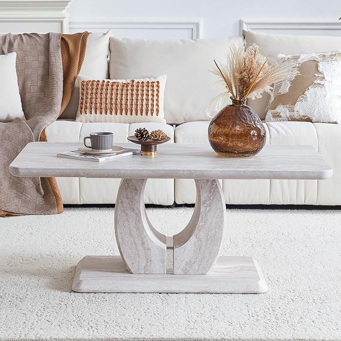 LKTART Coffee Table for Living Room, Modern Stone Marble with Dyed Planetary Veining Coffee Table with Storage, Rectangle Tea Tables or Apartment Small Space (43.3''L×22.4''W Planetary-veined Marble)