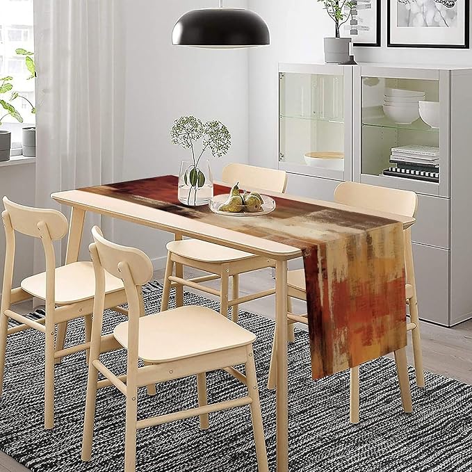 Burnt Orange Abstract Art Contemporary Table Runner,Modern Neutral Decorative Pattern Table Runner for Coffee Table Dining Room Table Bedroom Party Holiday Decor 13x90inch
