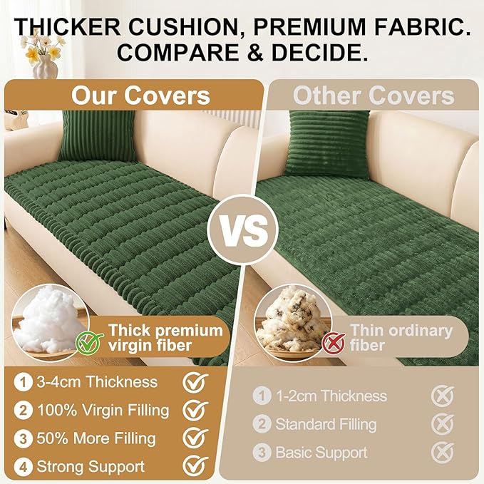 Smiry Couch Cover for Dogs Washable, Non Slip Fuzzy Pet Couch Covers for 3 Cushion Sofa Pet Friendly, Thick Soft Sofa Slipcovers Cushion Protector (Dark Green, 27.6" x 70.9")