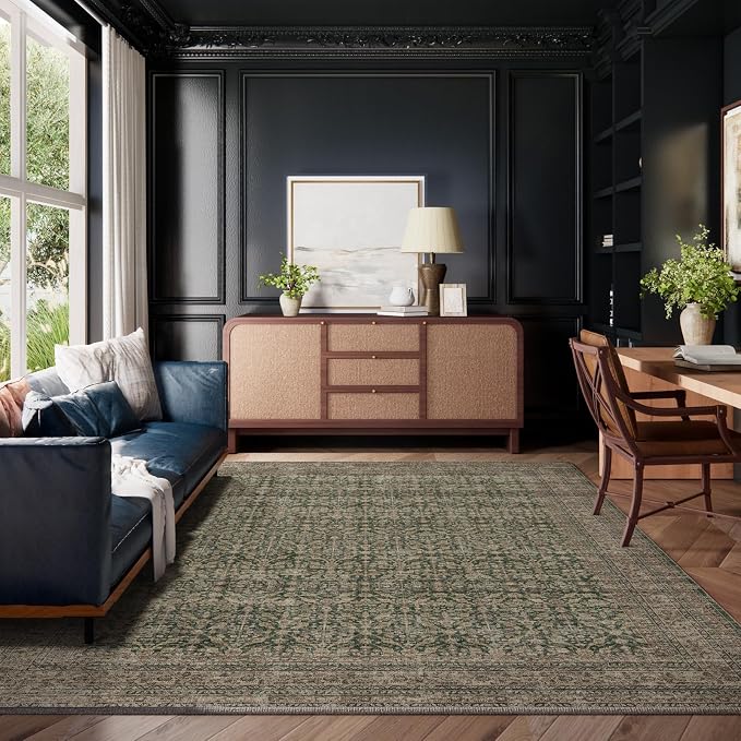 Machine Washable Rugs for Living Room: 6x9 Area Rugs Boho Vintage Rugs Stain Resistant Non Slip Low Pile Soft Lightweight Carpet for Bedroom Kitchen Dining Room Nursery Kids Room Farmhouse