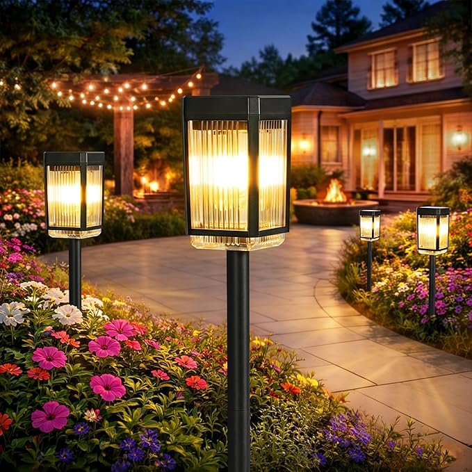 Solar Pathway Lights, 8 Pack Solar Powered Garden Lights Waterproof IP65, 10-40 LM Auto On/Off Outdoor Light for Lawn Patio Walkway Driveway Decor Landscape Lighting (Warm White)
