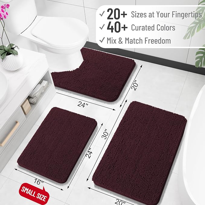 OLANLY Large Bathroom Rugs 59x35, Extra Soft Absorbent Chenille Bath Rugs, Rubber Backing Quick Dry, Machine Washable Bath Mats for Bathroom Floor, Tub and Shower, Home Decor Accessories, Black Cherry