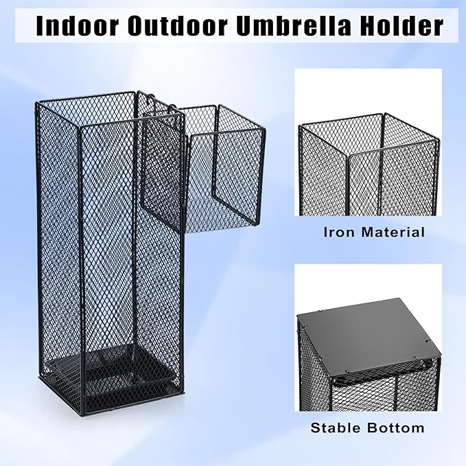 OwnMy Metal Umbrella Holder for Entryway, Indoor Umbrella Stand for Entryway with Small Basket and Draining Tray, Modern Umbrella Storage Stand Rack for Home Office Hotel Entrance, 16.5" Height