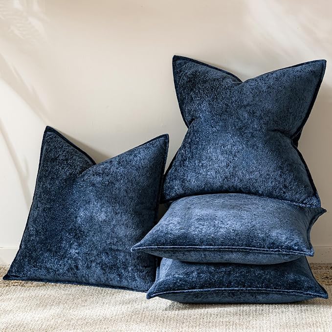a moment Throw Pillow Covers 22X22 Inch 4 Packs,Soft Velvet Decorative Pillow Cases with 3D Ice Flower,Texture Modern Accent Cushion Covers for Sofa Couch Home Decor Navy Blue