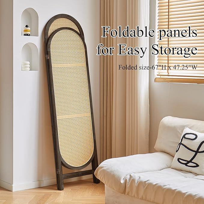 Room Divider Panel, 3 Panel Roomdivider Wall, Wood Room Dividers and Folding Privacy Screens, Rattan Partition Room Dividers, Privacy Dividers for Rooms, Bedroom, Dining Room, Dark Brown
