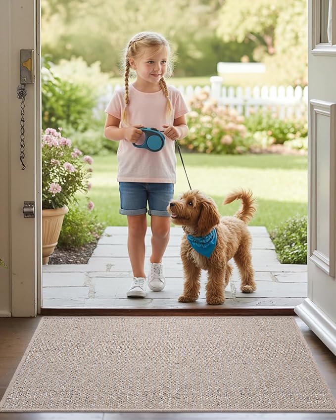DEXI Door Mat for Entrance 36x60, Non Slip Entry Doormats for Inside House, Low Profile Entryway Doormat, Dirt Trapper Front Door Mats for Patio Porch, Beige