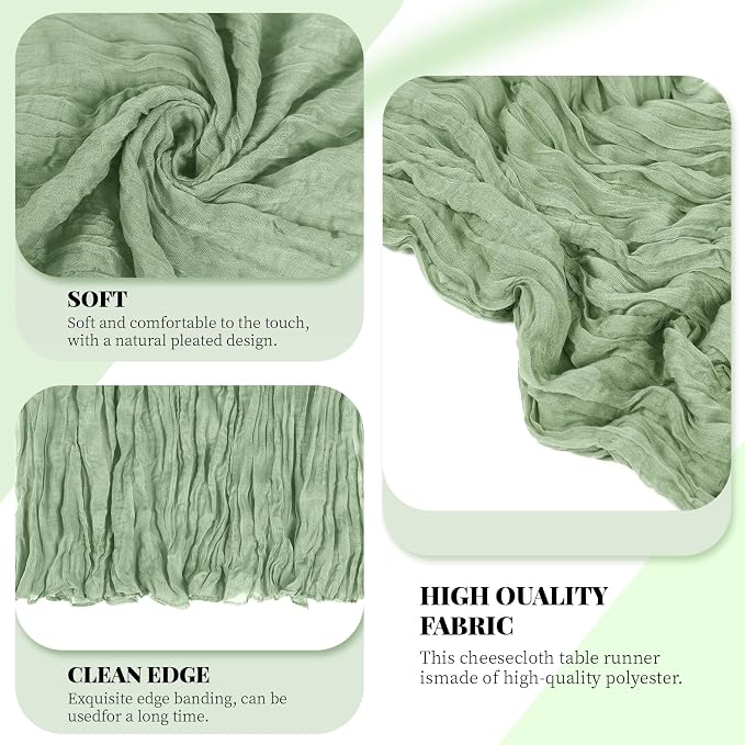 6 Pack Sage Green Cheesecloth Table Runner, 17 x 108 Inch, Gauze Cheese Cloth Table Runner Rustic Sheer Runner for Wedding Birthday Party Baby Shower Table Decor(Sage Green)