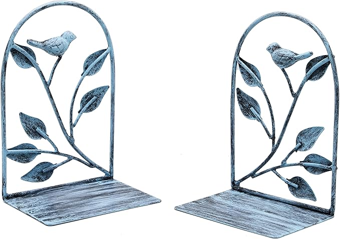 OwlGift Book Ends Cast Iron Bird Design Rustic Bookends for Shelves, Non-Skid Bookend, Heavy Duty Metal Book Stopper for Books/CDs, Decorative Book Shelf for Home - Turquoise