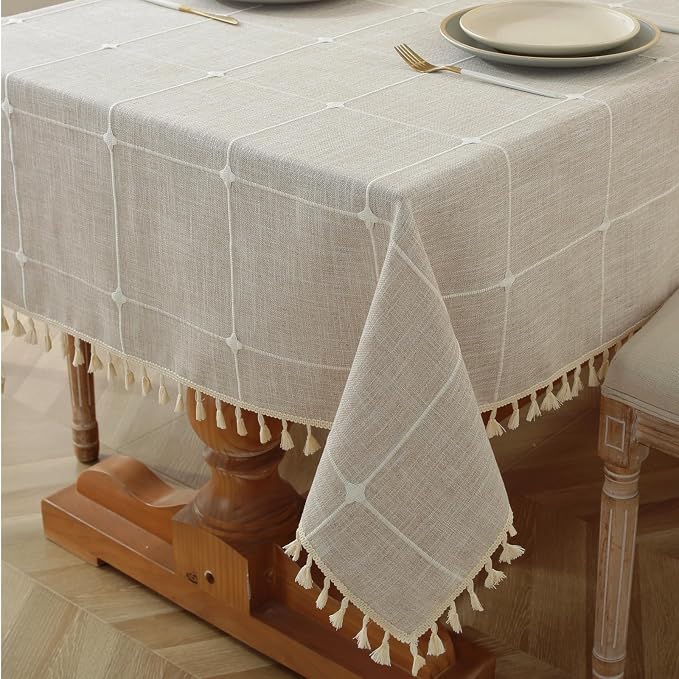 Alsoo Waterproof Tablecloths for Square Tables Rustic Plaid Tablecloth Cotton Linen Square Wrinkle Free Table Cloths for Parties, Kitchen Dining, Holiday, Christmas (4 Seats, 55x55 Inches)