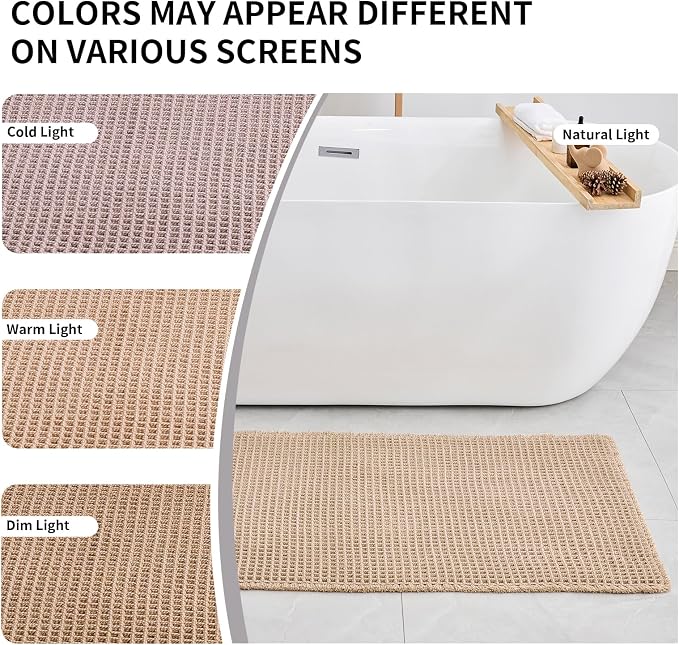 Disolla Waffle Bath Mat, Non Slip Absorbent Small Bathroom Rug, Machine Washable Quick Dry Ultra Soft Bathroom Floor Mat, Brown/White Bath Rug for Tub Shower, 20''x32''