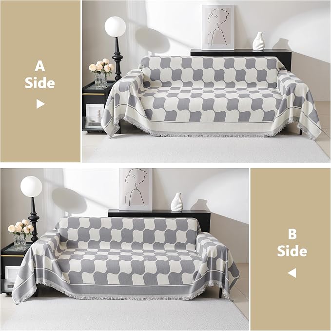 MEETSKY Couch Cover Loverseat Sofa Covers Protector, Sofa Throw Cover Washable Sofa Slipcovers, Thick Soft Fabric Chenille Jacquard Modern Style for Living Room, 71" x 102", Grey Checkerboard