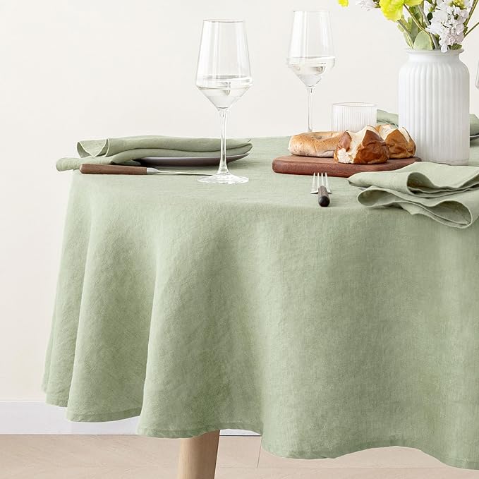 Triton French Linen Tablecloths 90Inches Round,100% Natural Table Clothes for Dining,Parties,Picnic,Events,Weddings and Restaurants,Sage