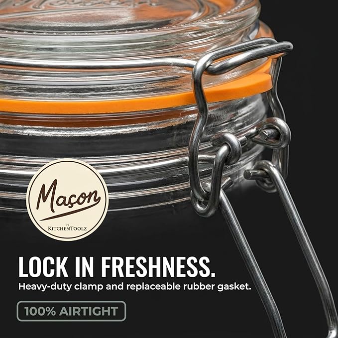 1 Gallon Glass Jar with Swing Top Lid - Extra Large Mason Jar Wide Mouth with Airtight Glass Clamp Lid - Square Glass Storage Container with Measurements for Flour, Sugar, Cookies & Pickling