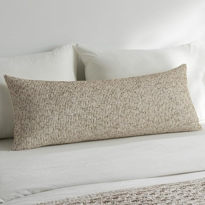 Pack of 1 Neutral Body Pillow Covers 20x54 Boho Textured Dots Stripe Chenille Rectangular Long Decorative Lumbar Pillow Cases Accents for Living Room Couch Bed Farmhouse Home Decor, Taupe