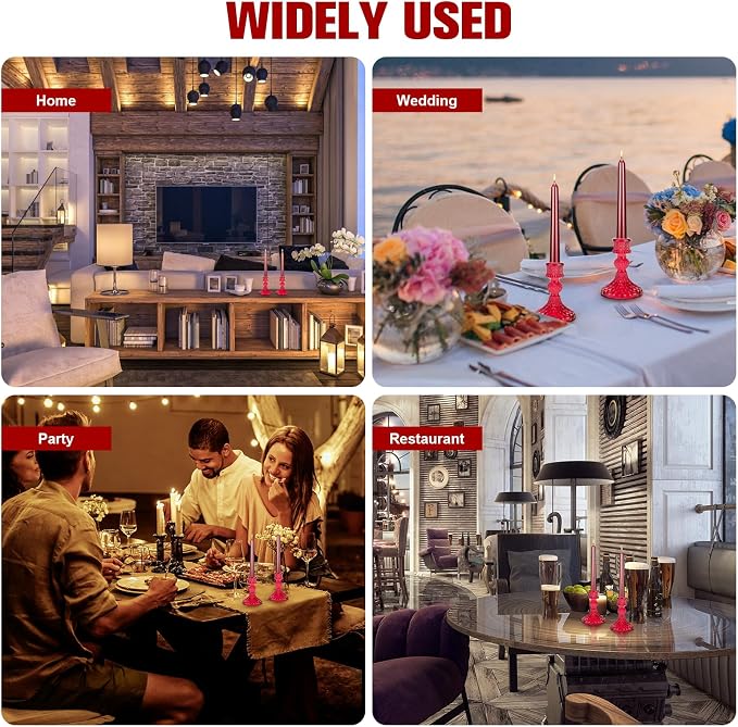 Glass Candle Holder, 2PCS Decorative Candle Sticks Pillar Candle Stand for Formal Events Wedding Party Table Centerpieces Home Decoration, Red