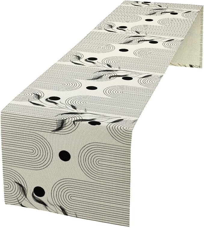 YCness Boho Mid Century Modern Table Runner Black White Dining Table Decor for Party Holiday Bedroom Living Room Kitchen Cool Grey Abstract, 13x70 Inch