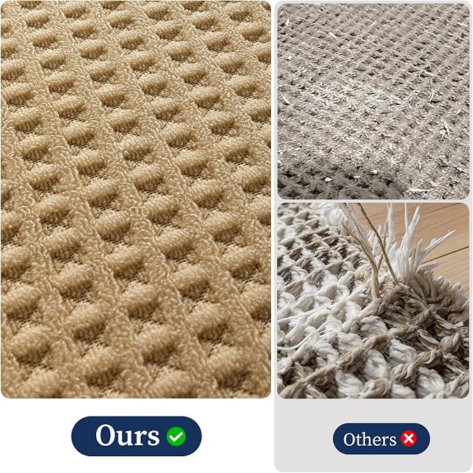 YIHOUSE Waffle Ultra Thin Bath Mat, Soft & Absorbent Bathroom Rug, Non-Slip Rubber Backed, Quick Dry Shower Mat, Boho Farmhouse Bathroom Decor, Machine Washable, Khaki, 17 * 47