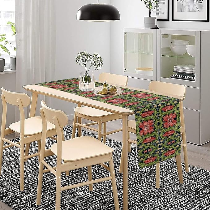 William Morris Flower Table Runner, Vintage Boho Style Plant Pattern Dinner Runner for Home Kitchen Dining Table Decoration 13x70 Inch