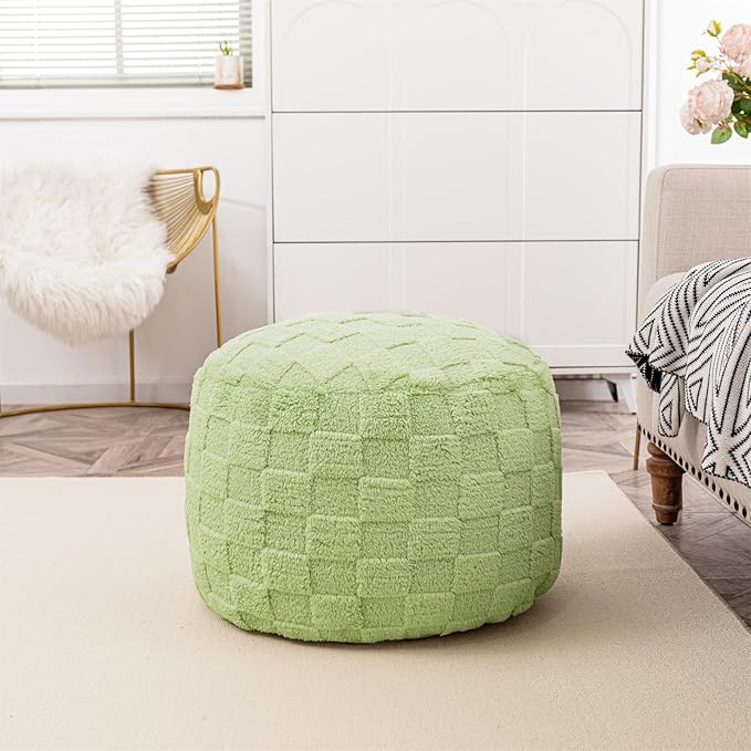 Round Pouf Ottoman 20 x 20 x 14 Inches Boho Poof Home Decor Floor Pouffe Ottoman Foot Rest for Couch Sofa Bean Bag Chairs Living Room Bedroom (Grass Green)