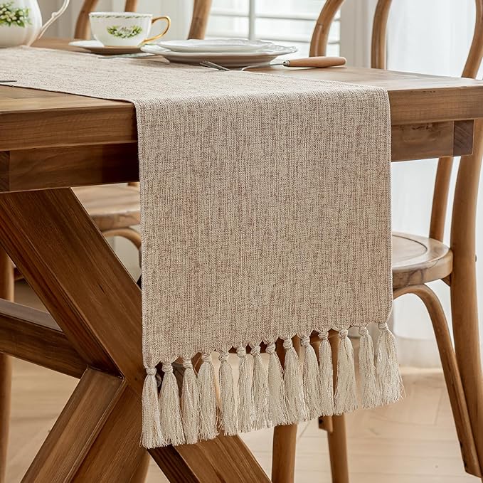 Laolitou Light Brown Table Runners 90 Inches Long, Farmhouse Boho Table Runner, Burlap Linen Texture Rustic Dining Table Decor Long, 13x90 Inches, Light Brown
