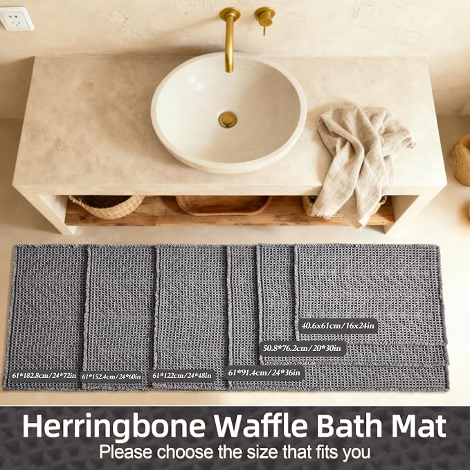 Sunfly Bath Rugs, Extra Soft Absorbent Waffle Bath Mat Quick Dry & Washable, Grey Bathroom Rug for Shower Floor with Boho Decor, 24"x48" Grey