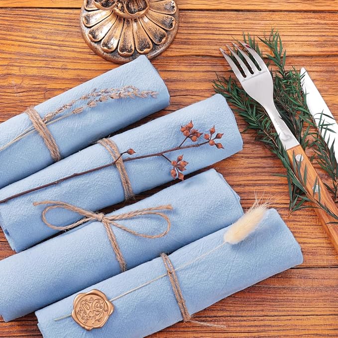 Socomi Cloth Napkins Blue Summer Washable Reusable Bulk Linen Cotton Napkins Set of 4 17"x17" for Wedding Party Bridal Baby Shower Birthday Dining Table Decorations