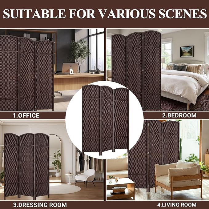 HALLYBEE Room Divider, Room Dividers and Folding Privacy Screens, 16in Privacy Screen, 3 Panel Temporary Wall Partitions, 6ft Space Separation Panel Screen, Brown