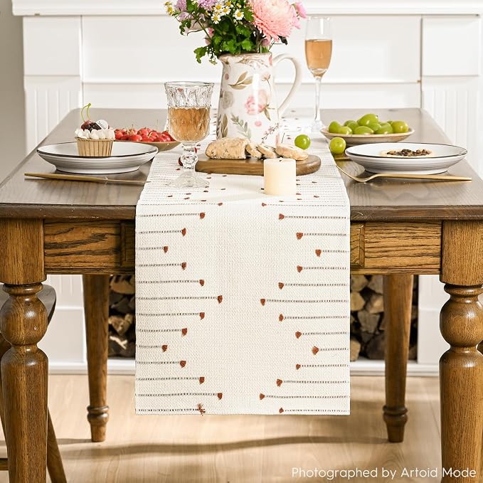 Artoid Mode Caramel Boho Table Runner for Farmhouse Rustic，Seasonal Holiday Macrame Burlap Kitchen Dining Table Decoration for Home Party Decor 12x60 Inch