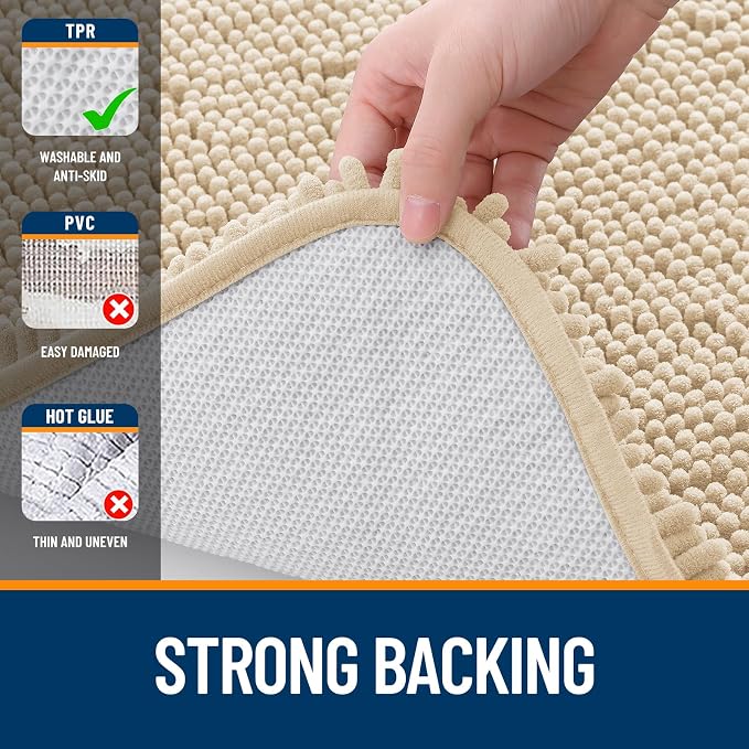 OLANLY Bathroom Runner Rugs 70x24, Extra Soft Absorbent Chenille Bath Rugs, Rubber Backing Quick Dry, Machine Washable Long Bath Mats for Bathroom Floor, Tub and Shower, Home Decor Accessories, Beige