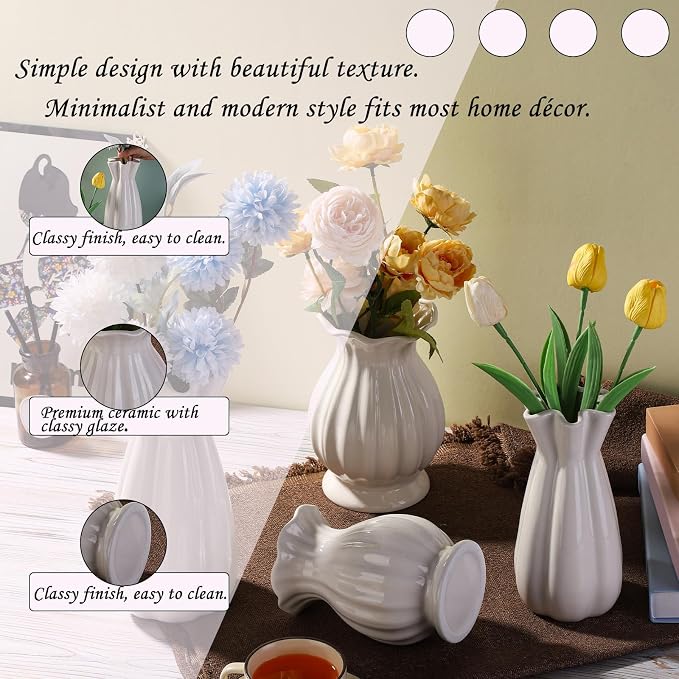 Unique Plain Designed Ceramic Modern Decorative Bouquet Vases Minimalism Flower Vases for Office Living Room Cabinet Wedding Decorations - 9.45’’