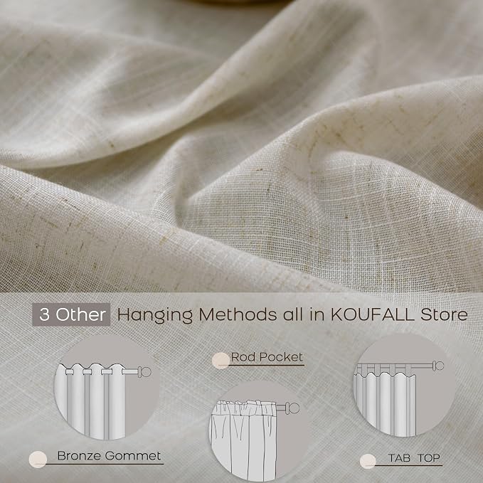 Tan Beige Rustic Curtains 42x84 Inches Long for Living Room 2 Panels Set Sheer Natural Flax Faux Linen Polyester Blended Thick Burlap Farmhouse Look Primitive Country Curtains for Bedroom Decor
