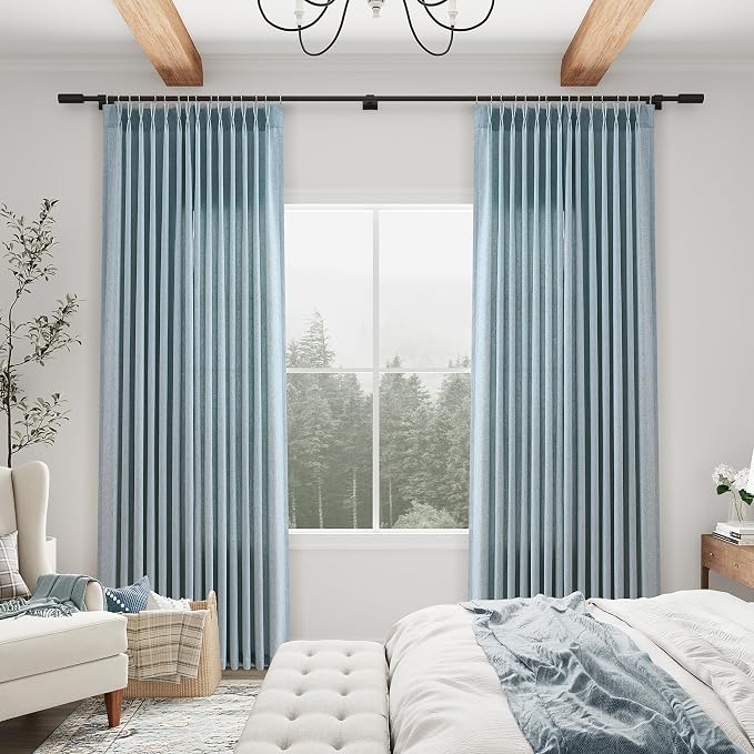 Aersas Linen Pinch Pleat Light Blue Curtains 108 Inches Length 2 Panels Living Room Kid Room Nursery Semi Sheer Windows Treatment Curtain Modern Coastal Rod Pocket Girls Boys Home Decor 40x108, 9 FT