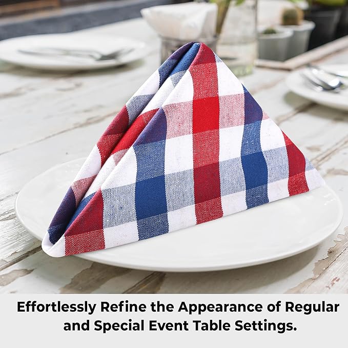 Urban Villa Cloth Napkins 100% Cotton Highly Absorbent Washable Durable Reusable Premium Dinner Napkins Ideal for Gifts for Mothers Day Hotel Farmhouse Parties - Red/Blue/White (20" x 20", Set of 6)
