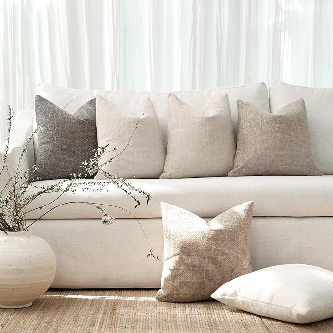 20x20 Chenille Throw Pillow Covers, Pack of 4, Neutral Beige/Brown Series