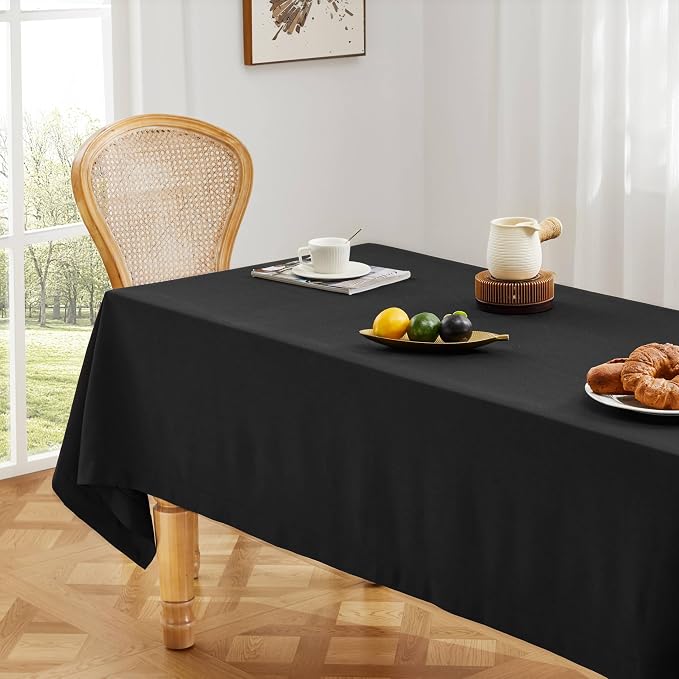 ZeeMart Basic Linen Textured Table Cloth, 60 x 60 Inch Black, Farmhouse Style Black Square Tablecloth, Wrinkle Resistant Washable Heavy Weight TableCloths
