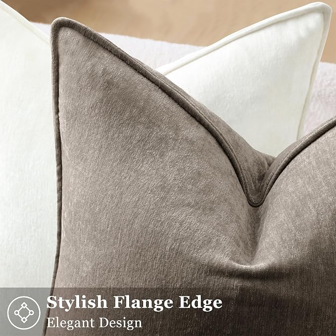 decorUhome Summer Couch Throw Pillow Covers 20x20 Set of 2, Decorative Soft Velvet Modern Cozy Chenille Pillow Cases with Elegant Design for Sofa Bed Living Room Home Decor, Dark Grey