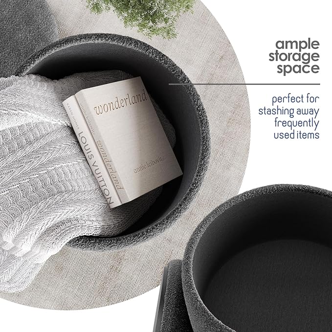 Round Ottoman with Storage, Boucle Storage Foot Stool, Makeup Vanity Stool, Small Ottoman Foot Rest, Modern Ottomans for Living Room and Bedroom, Grey