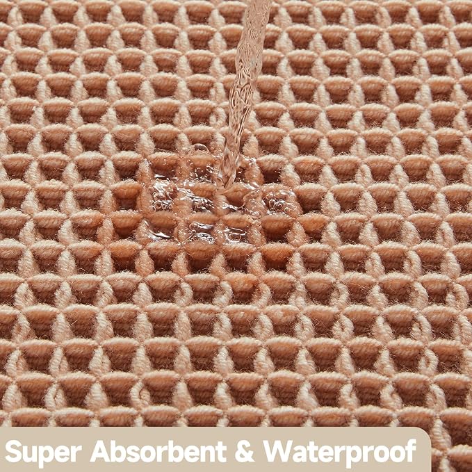 TYUU Waffle Bath Mat, Boho Bathroom Rugs Non Slip Washable Super Absorbent Quick Dry Bath Mat Farmhouse Bathroom Decor, 36"x24" Light Peach
