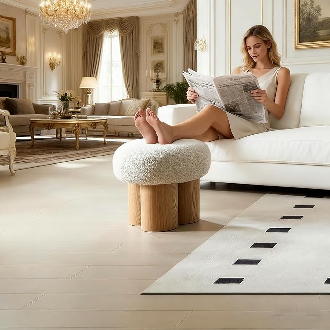16.54" Mushroom Ottoman Footstool, Boucle Ottoman, Teddy Fabric Foot Rest with Non-Skid Legs Sofa Stool for Living Room,Bedroom or Outdoor.(Greige)