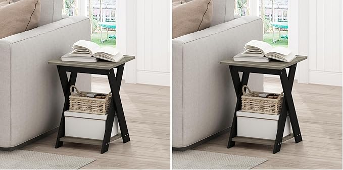 Furinno Modern Simplistic Criss-Crossed End Table, Side Table, Grey Oak/Black (Pack of 2)